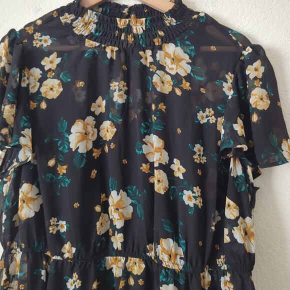Torrid Womens Dress Plus 1 1X Midi Flutter Sleeve Chiffon Smocked Floral Black - Picture 5 of 7